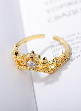 Light Blue Crystal Crown Rings For Women Adjustable Sweet