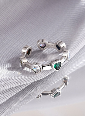 100% Solid 925 Sterling Silver Heart Rings For Women Green