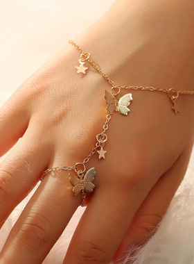 Punk Geometric Silver Color Chain Wrist Rings For Women Men