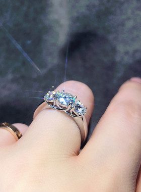 2023 Three stone Lab Diamond Ring 925 sterling silver