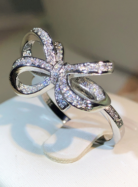 925 Sterling Silver Classic Big Bow Bow Bow Zircon Ring For