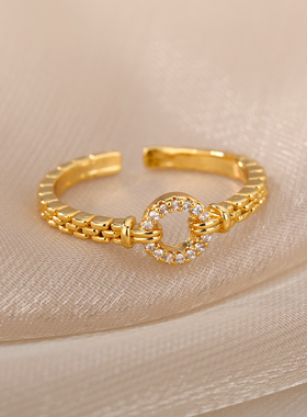 Zircon Round Rings For Women Punk Rock Chain Round Open