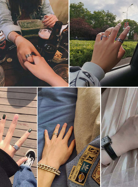 网红开啤酒戒指可转动链条不掉色钛钢起瓶盖神器嘻哈男女情侣指环