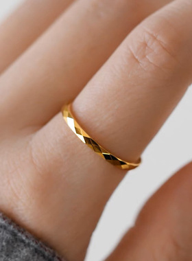 钛钢戒指 新时尚几何设计切面批花个性戒指精致百搭情侣气质指环