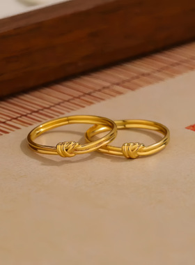 钛钢简约个性双线打结戒指