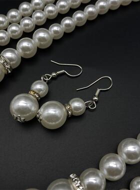 三层仿珍珠项链套装古装演出拍照走秀饰品复古项