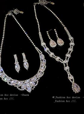 钻石闪光项炼2025新的高端锁骨炼妇女的婚纱新娘配件晚礼服套装