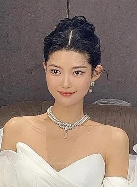 精美珍珠首饰新娘结婚跟妆饰品森系婚纱礼服耳环项炼套装宴会配饰