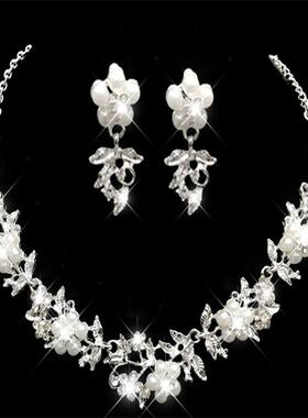 热卖新娘饰品水钻新娘结婚项链耳环婚纱配饰新娘项链结婚套链包邮