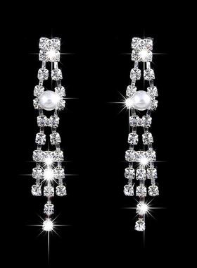 新娘珍珠水钻项炼耳环两件套首饰女时尚百搭婚纱宴会礼服锁骨配饰