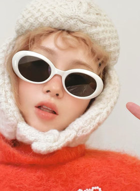 白色椭圆形太阳镜女ins复古墨镜