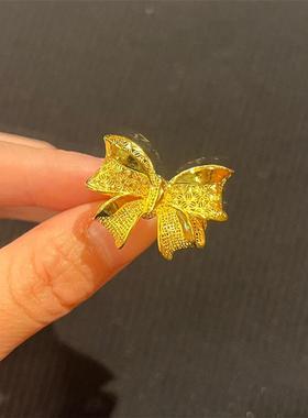 日本MUMI24K包金在逃公主镂空蝴蝶结戒指女新款18k金超大黄金大气