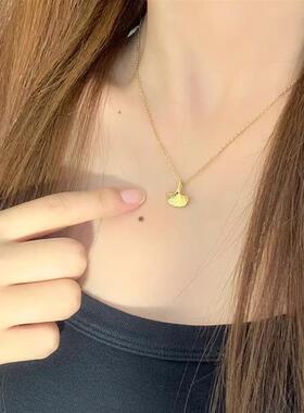 日本MUMI正品古法金手工新款银杏吊坠项链独特个性小众百搭简约锁