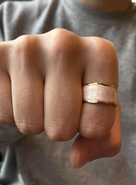 ONEPART黑白滴釉男士开口戒指