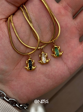 ONEPART原创新中式“金蟾蟾“男女同款项链钛钢高级感金色锁骨链