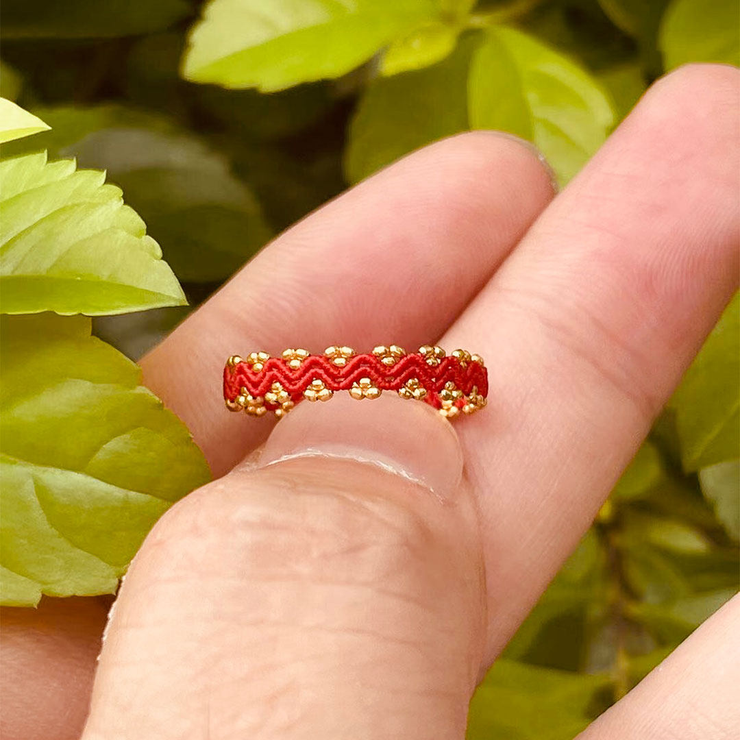 美梓双芝麻波浪蜡线蜡绳红绳戒指手工编织幸运转运精致喜庆本命年 - 图1