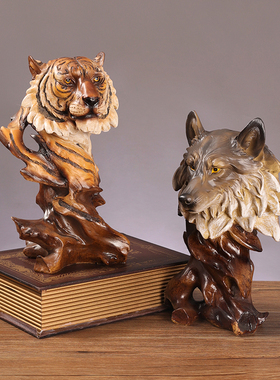 办公室木雕摆件书柜书架酒柜装饰招财马狮子老鹰艺术根雕塑工艺礼