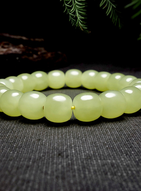 和田玉手串单圈若羌山料老型珠