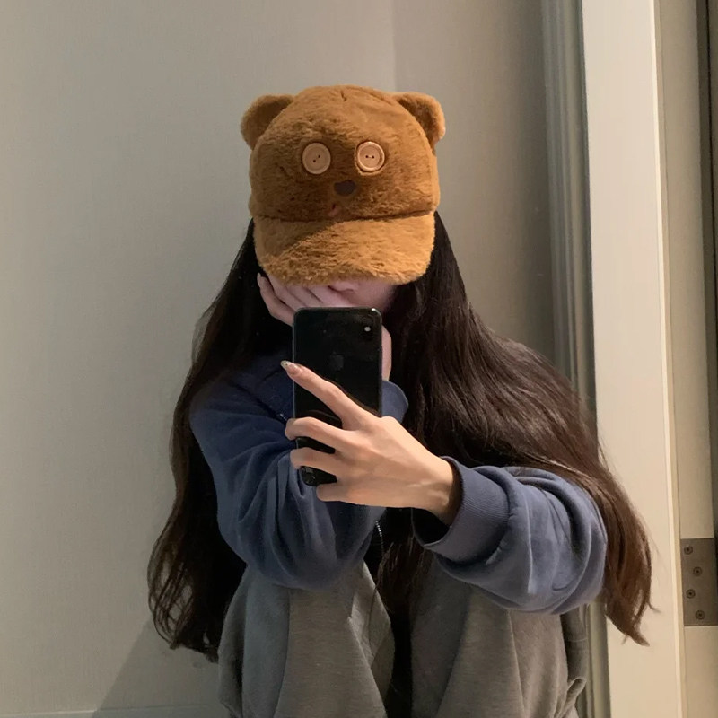 可爱纽扣Tim熊棒球帽2025新款秋冬季保暖百搭毛绒蒂姆鸭舌帽子潮,淘宝优惠券,粉丝福利购,淘宝优惠卷