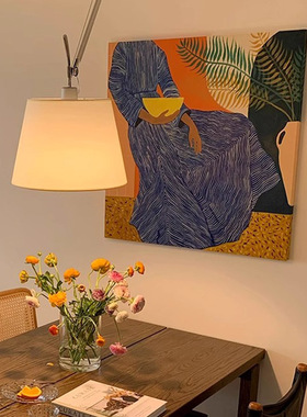 法式中古风挂画高级感客厅装饰画餐厅小众艺术复古无框暖色调挂画