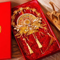 Wedding Bride Group Fan Double Circle Finished Chinese Wedding Golden Advanced Show and Artisanal Joy Fan Diy Material Bag