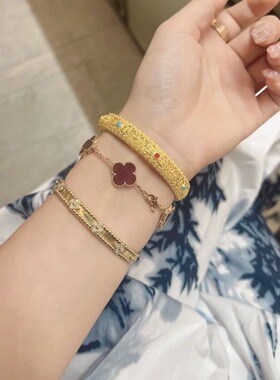 皇后手镯女镂空花丝珐琅镯子时尚气质百搭饰品