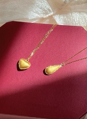 拉丝水滴项链女沙金新中式复古爱心锁骨链潮