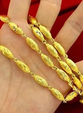 沙金圆珠项链男女款霸气六角佛珠转运珠链