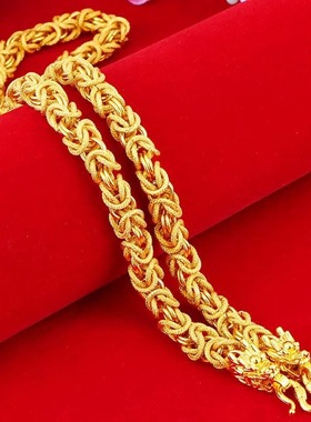 沙金项链光面霸气龙骨链时尚布纹龙头男士泰式霸气百搭饰品