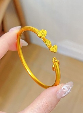 镂空吉祥如意手镯实心素圈开口镯子复古时尚送女友礼