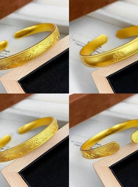 2025热卖复古手工刻花女手镯植物花卉图案千里江山手环