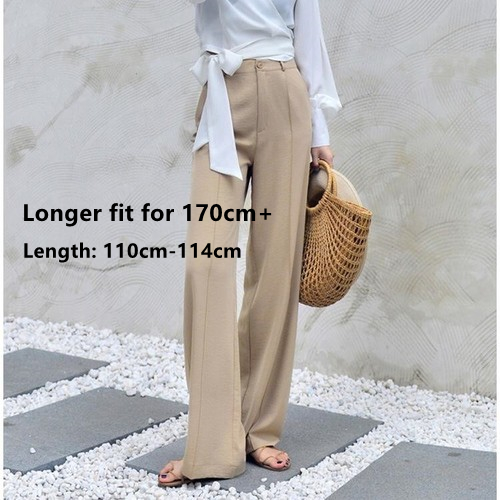 170-175cm Spring Summer Wide Leg Pants Women Elastic Waist P - 图1