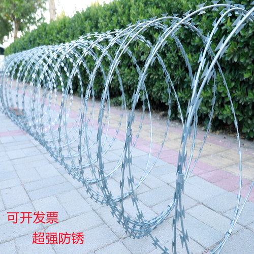 刀片刺绳防盗围栏围墙防爬防盗刺网带刺铁丝防盗刺滚笼不锈钢刀刺 - 图0
