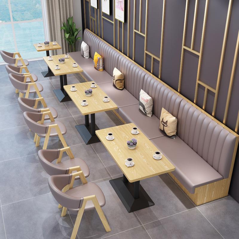 咖啡西餐厅实木卡座沙发清吧甜品奶茶快餐小吃店靠墙沙发桌椅组合 - 图2