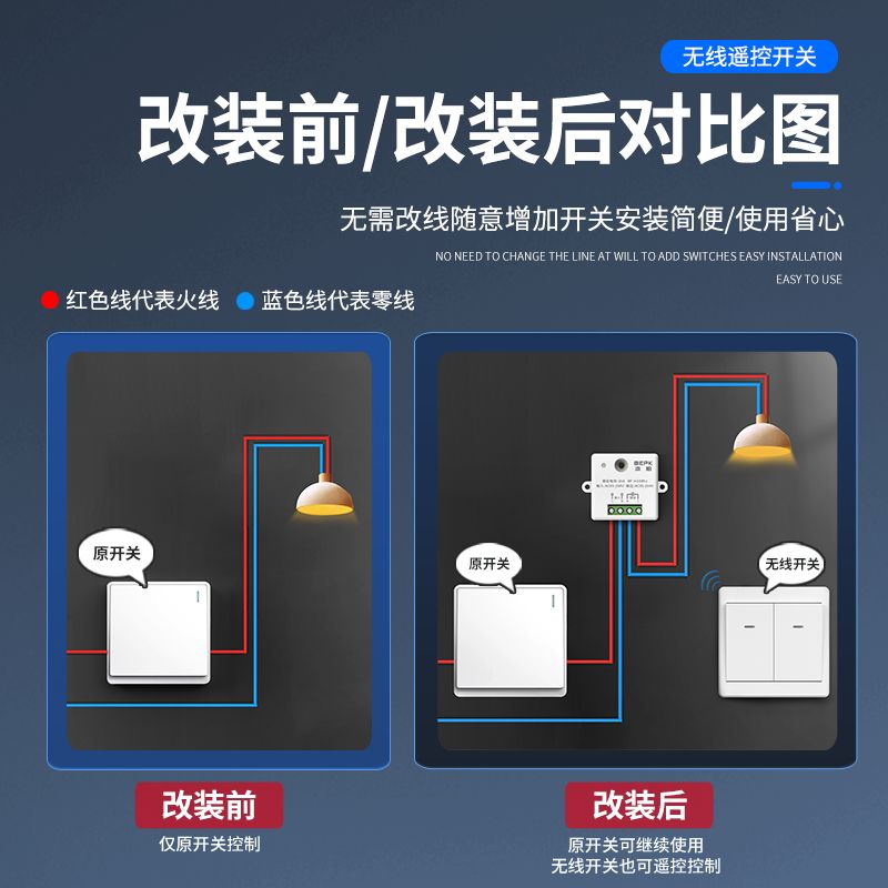 免布线无线遥控开关远程控制器灯电灯双控面板随意贴智能家用220v