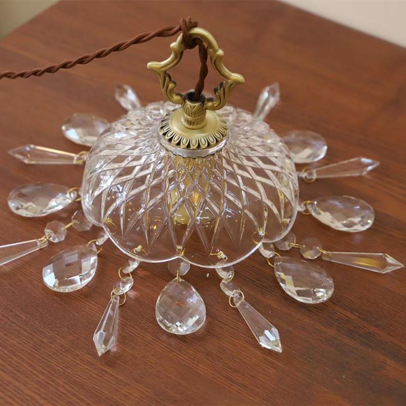 法式黄铜复古水晶小吊灯 入户过道阳台床头吊灯玄关吧台玻璃吊灯 - 图2