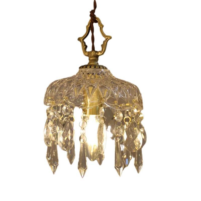 法式黄铜复古水晶小吊灯 入户过道阳台床头吊灯玄关吧台玻璃吊灯 - 图3