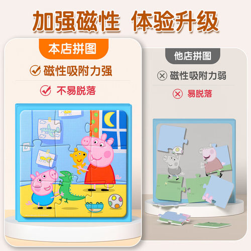 小猪佩奇磁力拼图2-3到6岁儿童益智玩具磁吸平图男女孩幼儿园早教 - 图0