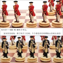 British American Themed Chess Stereoscopic Figure Upscale Creative Sending Children Customers Elders Solid Wood Pendulum Pieces Chess