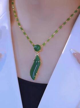 爆量每日严选美人腰玉石项链女新款轻奢气质锁骨链古风吊坠毛衣链