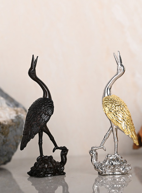合金仙鹤小摆设禅意客厅玄关飞鹤