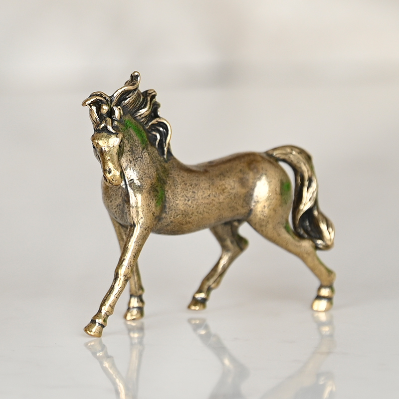 黄铜中式实心千里马仿古铜动物摆件风水桌面茶宠办公室收藏装饰品