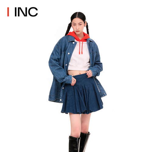 【MINGMA设计师品牌】IINC春夏牛仔褶饰半身裙女-图1