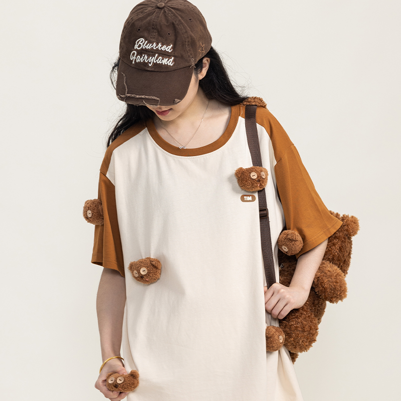 环球影业小黄人2024夏季新款男女复古拼接TIM熊玩偶短袖半袖T恤,淘宝优惠券,粉丝福利购,淘宝优惠卷