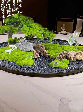 酒店餐桌花永生苔藓景观摆件大圆桌中间装饰餐厅穿盘轻奢高端沙盘