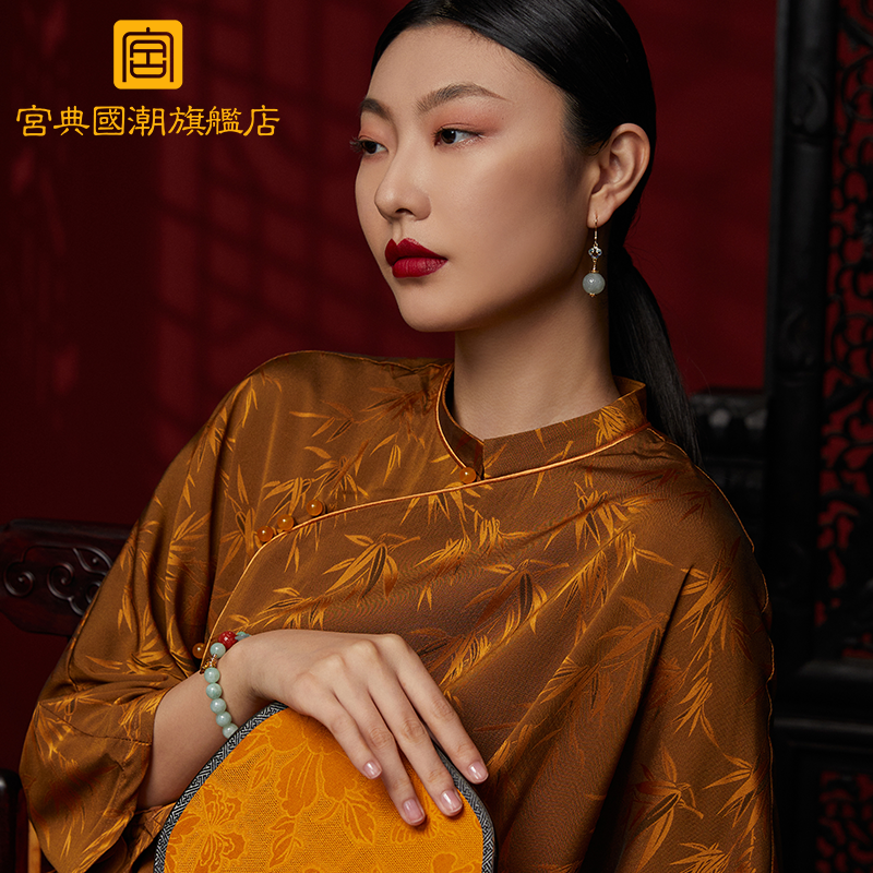 宫典国潮祥云翡翠女纯银珐琅耳环 宫典珠宝耳环