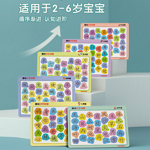 Keepare亲睿儿童识字拼图卡片婴幼儿认字早教启蒙3到6岁益智玩具 - 图1