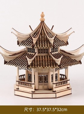 新中式木质八角凉亭建筑屋檐客厅玄关酒楼酒店禅意软装饰品摆件