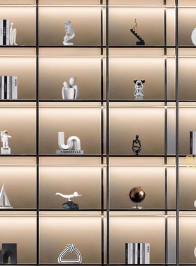 高级感轻奢样板间客厅开放格摆件