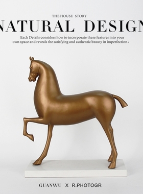 新中式大理石底座树脂马摆件